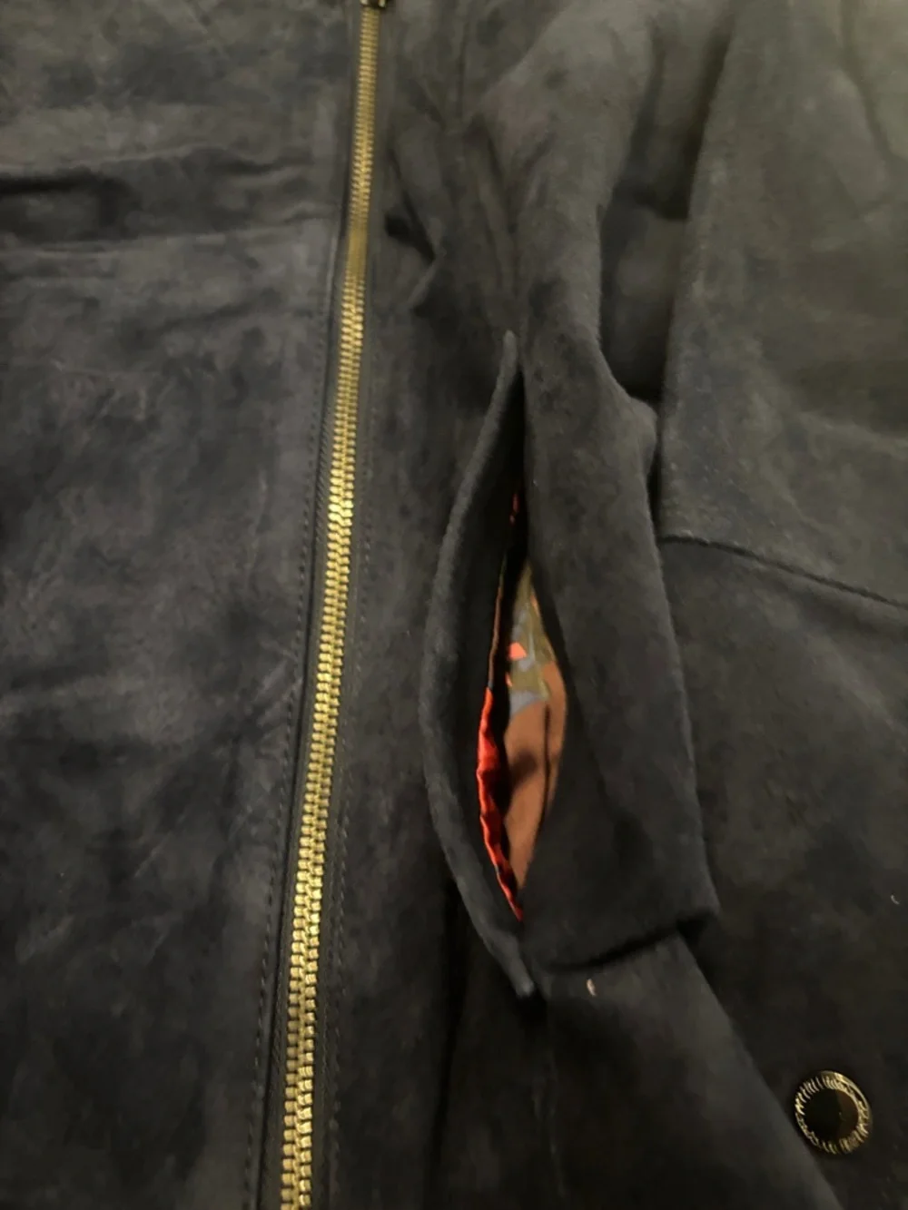 Isaac Mizrahi Navy Suede Leather Floral Lined Moto Jacket Silver Accents NWT - Picture 9 of 11